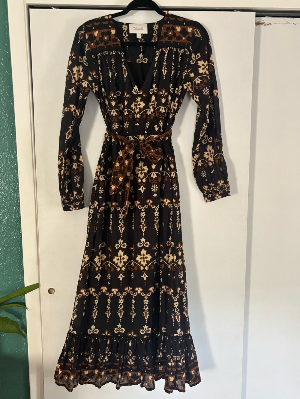 Cleobella 100% organic cotton boho black brown fall autumn maxi dress